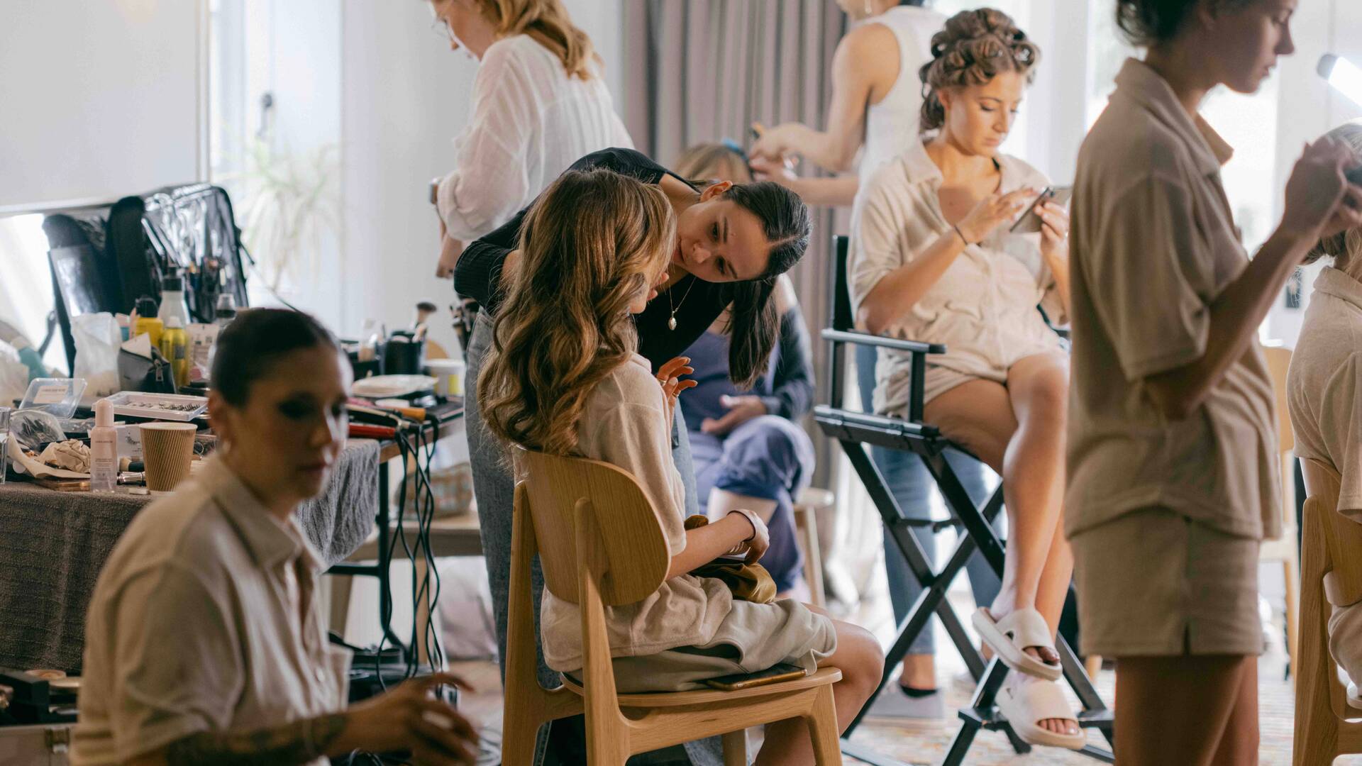 Bridal makeup artist at work